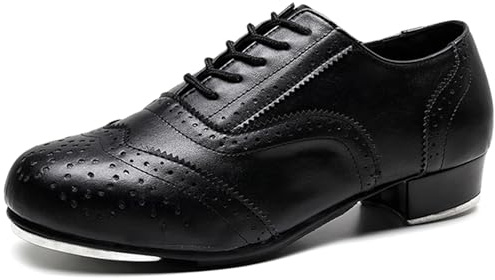 Hiuzylqx Herr Steppskor Läder Låg Klack Brogue Snörning Dansskor Bekväma,Black,42 EU