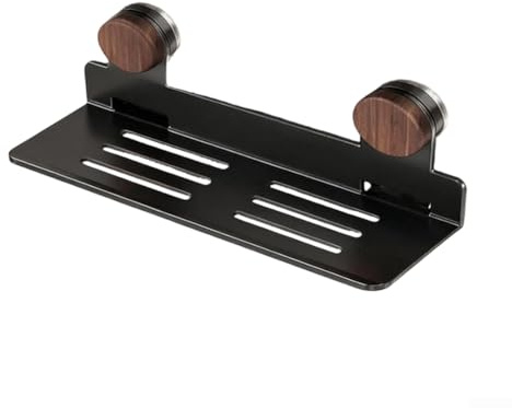 Funktionales Nussbaum-Saugnapfregal mit offenem Boden und starker Vakuummontage, perfekt für die Organisation von Badezimmer- und Küchenutensilien ohne Bohren (40 cm)