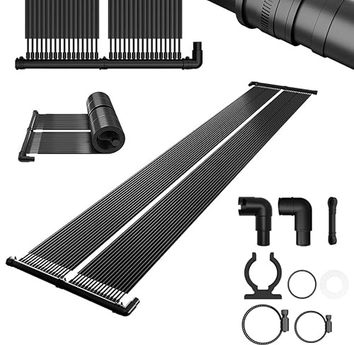 AufuN Colector solar para piscina de 400 x 70 cm, calefacción solar para piscina y piscina, plástico resistente a los rayos UV, ampliable, alfombrilla solar de agua caliente para calefacción