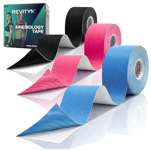 Strap Sport - Lot de 3 Rouleaux 5 cm x 5 m, Dispositif Médical CE | Noir, Bleu et Rose, Tape Kinesiologie Élastique et Résistant, pour le Sport et la Physio, Résistant à l'Eau et Respirant
