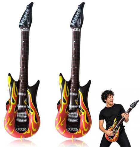 2 Stück Aufblasbare Gitarre Bunt,Aufblasbare Gitarre Flammen,Aufblasbares Rock Musikinstrument Luftgitarre,Spielzeug Gitarre Deko,Gitarren für Kinder,Instrumente für Theme Party Carnival,Karneval