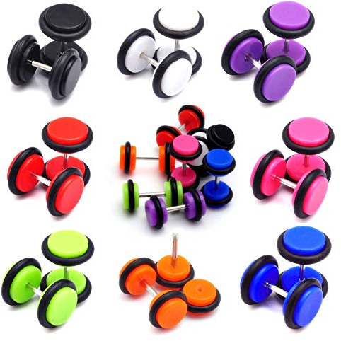 NASAMA 8pair Acrylic Stud Earrings Barbell Fake Gauges Kit Faux Plugs 16 Pieces (Acrylic 16pcs)
