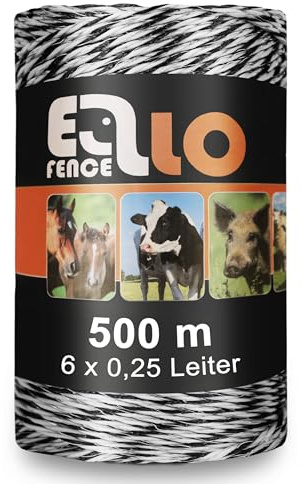 Ellofence Weidezaunlitze 500m | Wetterfeste Stromlitze mit 6 Leitern | Die Elektrozaunlitze führt Strom gleichmäßig durch den Weidezaun | Zuverlässige Zaunlitze für Weide, Hof und Garten