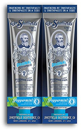 Dr. Sheffield’s The Original Toothpaste (Peppermint) - Great Tasting, Fluoride Free Toothpaste/Freshen Your Breath, Whiten Your Teeth, Reduce Plaque (2-Pack)