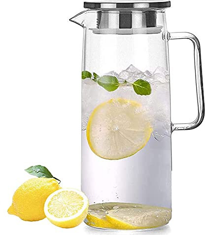 Webao Jarra de Cristal, 1000ml Jarras Para Agua con Tapa, Borosilicato Botella de Vidrio para Té, Café, Jugo, Vino