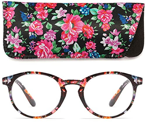 MAGIMODAC Damen Computer Lesebrille Blaulichfilter Leicht Rund Oval Lesebrillen Computerbrille mit Sehstärke Lesehilfe Sehhilfe(Floral, 1.50)