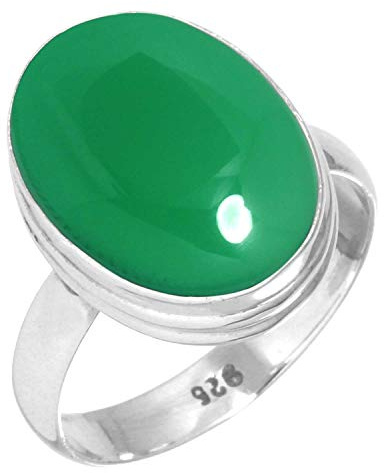 Jeweloporium Anello in argento con onice verde, misura 28, anello in argento sterling 925 per donna, gioielli boho con pietra preziosa ovale spessa autentica