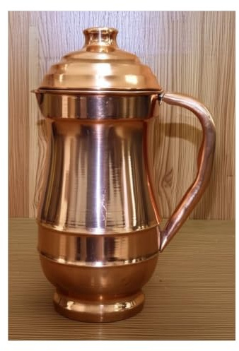 Universal Hub Karaffe aus reinem Kupfer Trinkgefäße Wasserkrug mit Deckel Wasserbecher Karaffe Flasche Becher Ayurveda-Servierkrug 1.7 Liter Moscow Mule Becher aus reinem Kupfer Schlafzimmerkrug