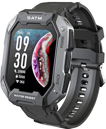 Smartwatch Herren Militär Uhr 1,72 Zoll Fitnessuhr 5ATM IP69K Wasserdicht 24 Sportmodi Outdoor Sportuhr Tactical Watch mit Blutdruckmessung Gesundheitsuhr Pulsuhr Fitness Tracker für IOS und Android