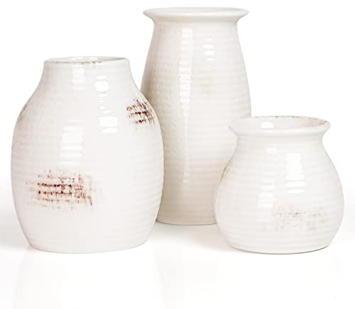 Belle Vous 3er Pack Keramik Vasen - Blumenvasen für Dekor - Moderne rustikale Bauernhaus Home Decor, Dekorative für Pampas Grass&getrocknete Blumen, Idee Regal,Tisch & Bücherregal