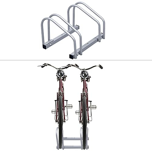 Joparri Cykelstativ för 2 cyklar, 35–55 mm däckbredd, flera stativ, stativ, hjulställ, cykel, golvstativ för mountainbike och elcyklar, galvaniserat stål, för golv och väggmontering