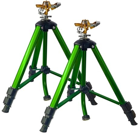 LIULO TOOL Schlagregner auf Stativbasis, 2 Stück Stativ-Sprinkler mit Messingkopf, 360 Grad große Flächenbewässerung mit Verlängerungsbeinen, Klappschlösser, robuster 1,9 cm Anschluss für Rasen, Hof,