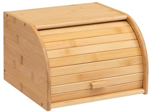HollyHOME Natural Bamboo Bread Bins for Kitchen, Bread Storage Containers, Countertop Roll Top Lid Breadbin, Natural