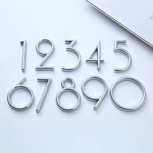 Grand numéro de porte moderne auto-adhésif de 60mm, pour l'extérieur de la maison, Plaque d'appartement, boîte aux lettres, chiffres d'adresse, signe autocollant argenté