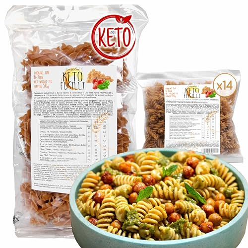 Pasta proteica, fusilli keto Line@diet - 14 monoporzioni di fusilli chetogenici da 50g - 0 zuccheri, ricche di fibre e proteine - 700g