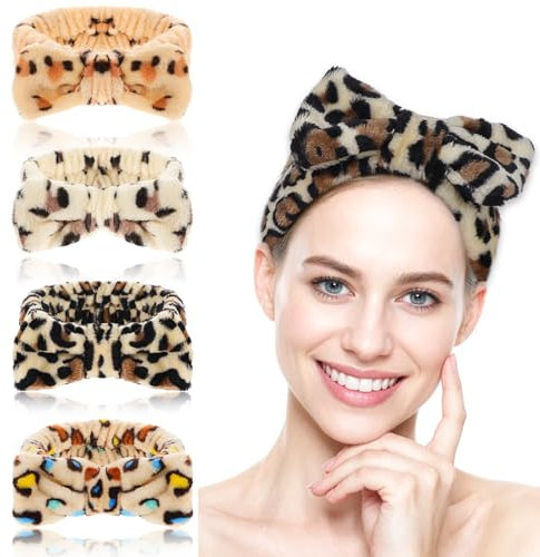 4 Stück Gesicht Waschen Stirnband,Bowknot Spa Haarband Kosmetik,Korallen Fleece Haarband Schminken,Makeup Haarbänder,Haarband zum Abschminken, Elastisches Stirnband für Sport,Schönheit,Hautpflege(B)