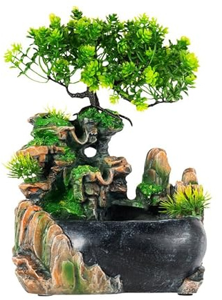 Repomanda Zimmerbrunnen Wasserfall in Naturoptik Tischbrunnen Ohne Nebelfunktion Brunnen Harz Springbrunnen Tischplatte Wasserbrunnen Zen Tischdekoration für Korridor, Arbeitszimmer