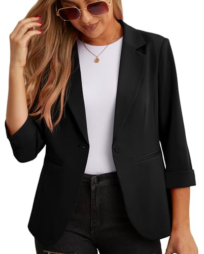 GRECERELLE Womens Blazers Casual 3/4 Sleeves Jackets Suiting & Blazers Notched Lapel Solid Elegant Coat Work Office Formal Top Outerwear with Pockets Buttons for Women UK
