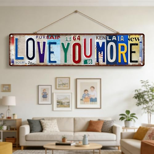 Love You More Door Sign,Metal Love You More License Plate,Vintage Emotional Expression Wall Plaques Decor,Hangable Home Decor,Metal Loves Wall Decor For Coffee Bar Entryway Hallway (S-20.3x7.6cm)
