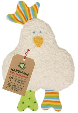 Efie Bio-Rassel Huhn – 100% Baumwollplüsch (kbA) mit Schurwoll-Füllung (kbT) – handgefertigt in Deutschland – nachhaltiges Baby-Greif- & Spielzeug - GOTS zertifiziert