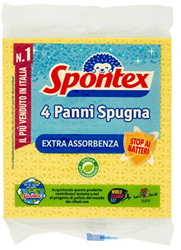 Spontex Paños de Esponja de celulosa, absorbencia, Esponja Biodegradable, 4 Unidades