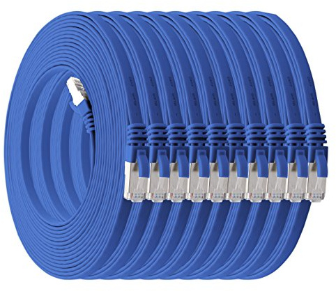 1aTTack.de 2m - blau - 10 Stück Cat7 Flachkabel Netzwerkkabel Cat 7 Rohkabel Gigabit Lan (10Gbit/s) Flachbandkabel Verlegekabel Patchkabel Flach Slim Rj 45 Stecker Cat6a