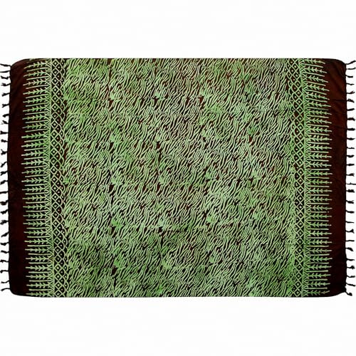 Wogeka Sarong – Blickdichtes luftiges Strandtuch in Grün Braun für Damen & Herren als Pareo Wickelrock Cover Up Strandkleid Wrap für den Strand 15