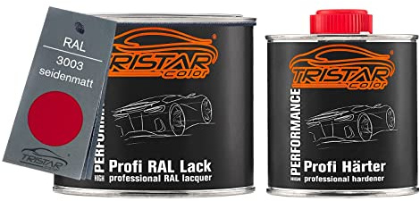 TRISTARcolor RAL 3003 Rubinrot seidenmatt Lack Dose + Härter 0,75 L | 2K-Set aus Lack + Härter, schnelltrocknend