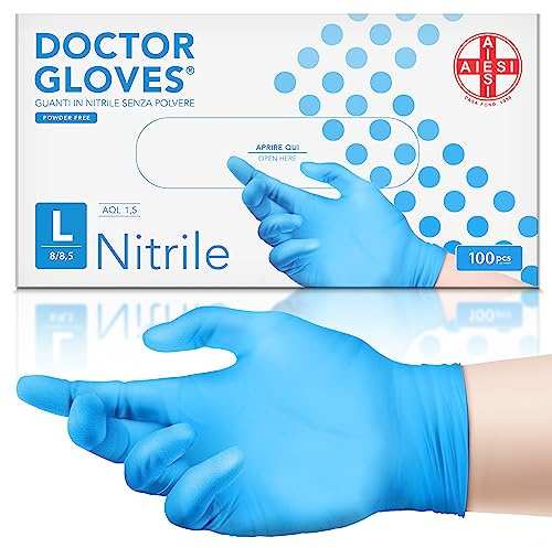 AIESI® Guanti in Nitrile monouso senza polvere azzurri per uso professionale DOCTOR GLOVES