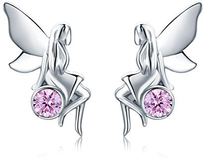 NEWL 925 sterling silver blomma älva rosa CZ stiftörhängen för kvinnor sterling silver smycken gåva, Metall Cubic Zirconia, Kubisk zirkonia