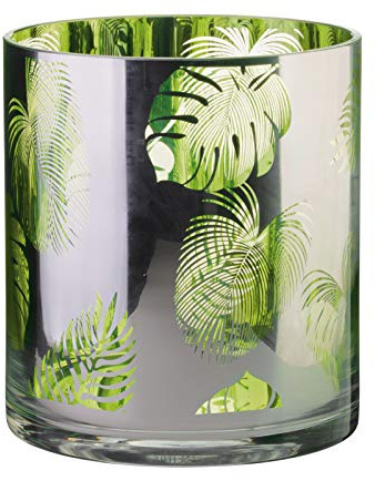 Artland - Glass Candle Holder - Pillar Candle Holders - Tropical Leaves Range - Small Hurricane Lamp - Room Decor, Home Accessories, Ornaments for Living Room