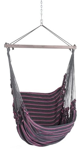 Chico Hängesessel 190 x 95 cm Baumwollgewebe grau-rosa (inkl. Drehwirbel, Karabiner und Kette)