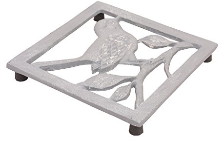 Grey Cast Iron Trivet Bird Kitchen Pot Pan Rest Stand | Recycled Metal, Grey Finish, Bird Design, Rubber Feet, Heat Resistant