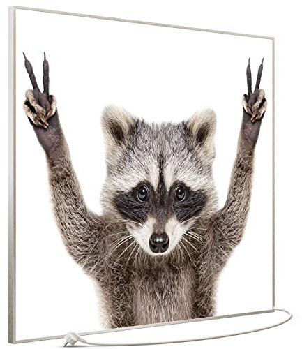 STEINFELD Bild Infrarotheizung mit Thermostat | Made in Germany | viele Motive 350-1200 Watt Rahmen silber (1200W, 066 Waschbär)