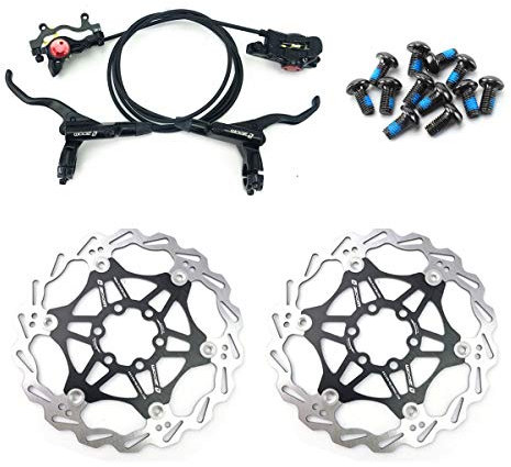NYK Zoom Hydraulic Disc Brakes Mountain Bike Sets MTB Front & Rear Set with Floating Disc Rotor 160mm & Color Bolts (Black)