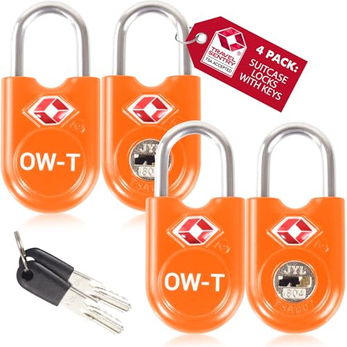 OW-Travel Cadenas Clé Valise Avion, Petit Cadenas TSA à Clé Orange 4 Pcs