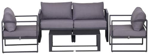 Outsunny Vierteiliges Gartenmöbel Set Sitzkissen 138 x 69 x 63 cm Grau