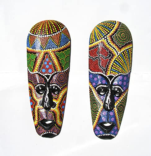 ONE Wall Mask Hanging in an Aboriginal Dot Painted Design. 30 CM tall, Wooden, Handmade Fair Trade