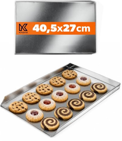 KADAX Tårtplåt av zinkplåt, bakplåt i två storlekar, rektangulär pizzaplåt för ugn, ugnsplåt, bakplåtar, degplåt (40,5 x 27 cm, silver)