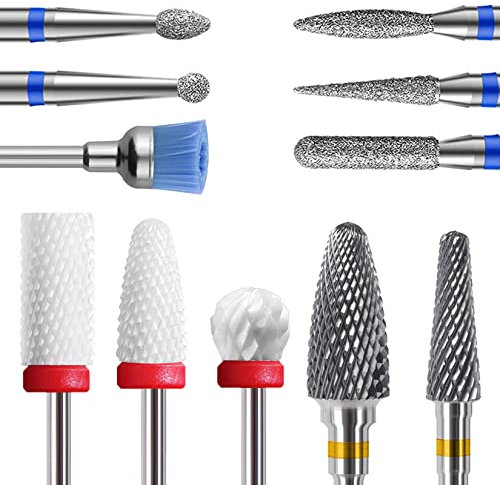 Punte Fresa Unghie, Homeet 11 pezzi Punta da Trapano per Unghie Manicure Kit di Trapano per Unghie Elettrico Ceramica y Acciaio al Tungsteno Lima per Unghie Trapani per Pedicure Punte per Unghie