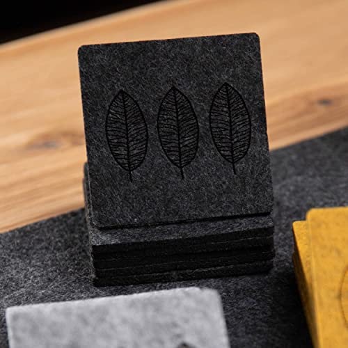 6er Set - Filz Untersetzer Leaf, anthrazit, mit Blatt Motiv, Design Glasuntersetzer Deko