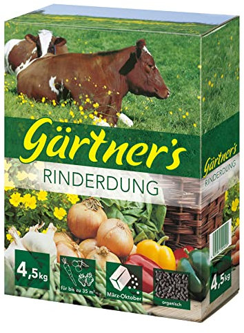 Gärtner's Rinderdung, 4,5 kg in Pelletform -organischer Langzeitdünger, Pflanzendünger für gesunde Gartenpflanzen und nachhaltige Bodenverbesserung