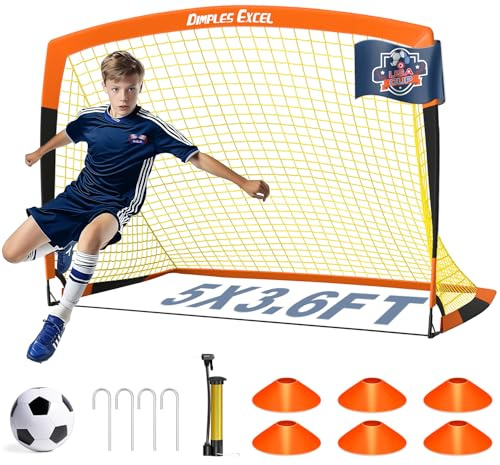 Dimples Excel Fussballtor Pop Up Fussballtore für Kinder Garten Fussball Tor Football Ball Tore, Orangex1, 5'×3.6'