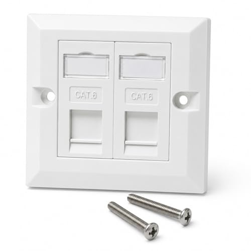 DRUT Cat6 RJ45 FacePlate Wall Socket Box, Double Port, White