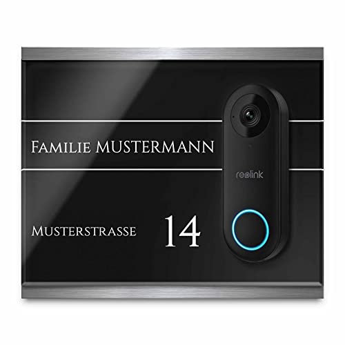 Modernes Klingelschild für Reolink Video Doorbell WiFi & PoE - personalisiertes Türschild Namensschild aus Edelstahl & Acrylglas | hochwertiges Funkklingel Zubehör