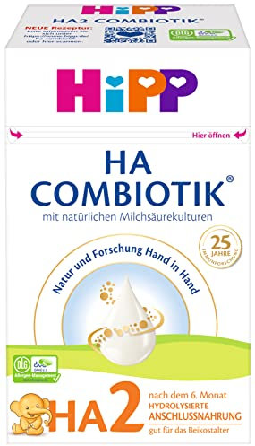 HiPP HA 2 Combiotik, hydrolysierte Folgenahrung (4 x 600g) - nach dem 6. Monat, mit natürlichen Milchsäurekulturen, GOS, Omega-3 (DHA, ALA), für sensible Immunsysteme