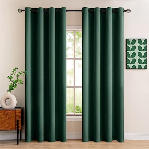 MIULEE Verdunklungsvorhänge Thermo Modern Ösen 2er Set 140x245cm Dunkelgrün | Blickdichter Thermostoff für Wohnzimmer und Schlafzimmer, hilft Licht, Hitze und Kälte zu reduzieren.