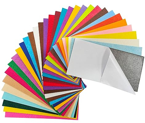 Selbstklebende Filzblätter, selbstklebende Filzrückseite, 33 Stück 10 x 20cm Filzkleber, 33 Farben klebriger, steifer Filz für Handwerksarbeiten DIY Nähen Schule Projekte Dekoration