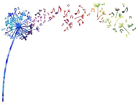 SUPERDANT Wandtattoo Mit Bunten Musiknoten Löwenzahn Blumen Wandsticker Aquarell Blumen Wandaufkleber Musik Musiknoten Inneneinrichtung Kunst Vinyl Wandsticker Schlafzimmer Dekor