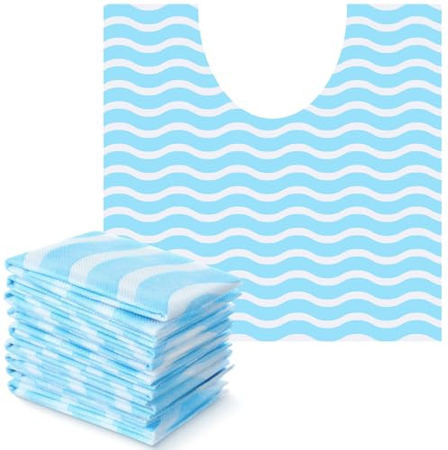 Layhit 50 Pcs Disposable Toilet Commode Mat 20 x 20 Deodorizing Toilet Mat Waterproof U Shaped Blue Pad for Older Potty Training Pee Incontinence Bathroom Floor Non Slip(Wave)